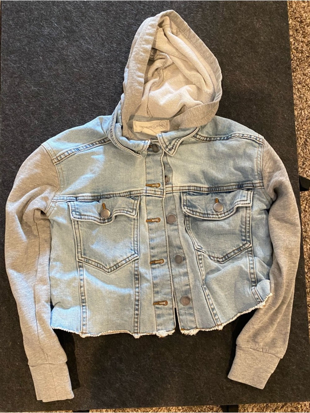 Treasure & Bond Light Blue Denim Jacket with Heather Gray Hoodie